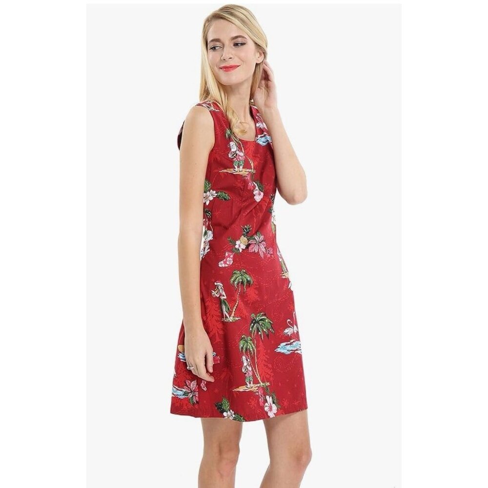 Hilo Hattie Shift Dress Red Hawaiian Christmas Mele Kalikimaka Small